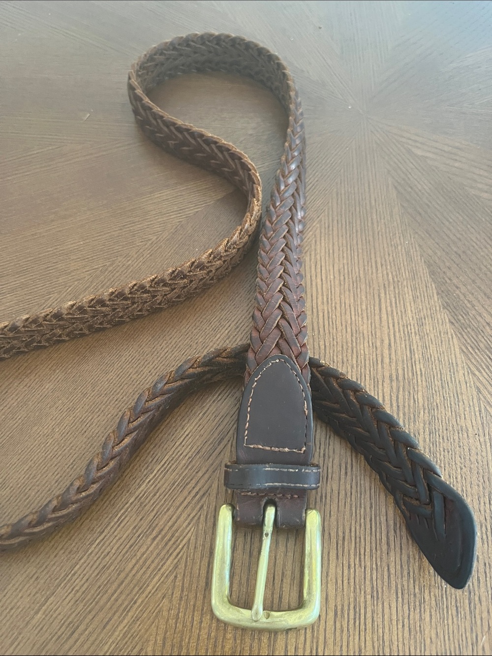 Vintage Brown Leather Belt Woven Braided Large